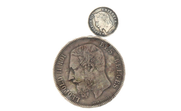 Lot comprenant 1 écu 5 fr Leopold II 187