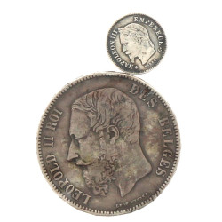 Lot comprenant 1 écu 5 fr Leopold II 187