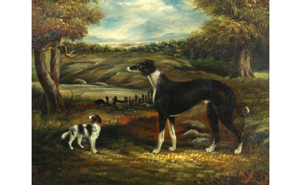 Ecole Xxème "Deux chiens dont un lévrier