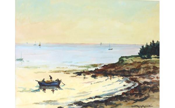 René AUBERT (1894-1977) "Plage en Finist
