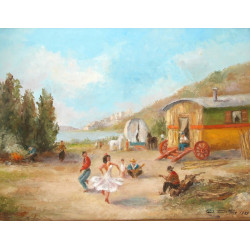 Paul DELLONG (Xxème) "Les roulottes près