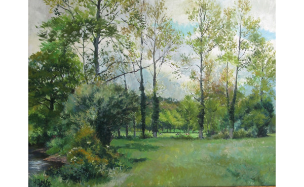 Ecole Xxème "Paysage de campagne", huile