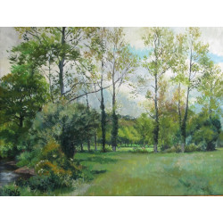 Ecole Xxème "Paysage de campagne", huile