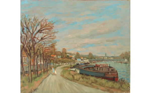 Gustave MORDO (1907-?) "La péniche" huil