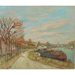 Gustave MORDO (1907-?) "La péniche" huil