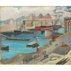 Ecole Française années 40 "Vue d'un port