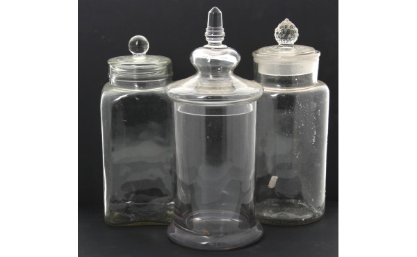 Lot de 3 grands bocaux anciens en verre,