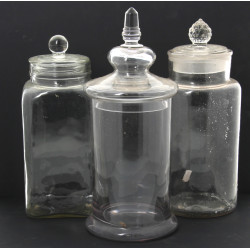 Lot de 3 grands bocaux anciens en verre,