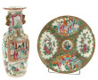 CANTON - Vase et assiette en porcelaine 