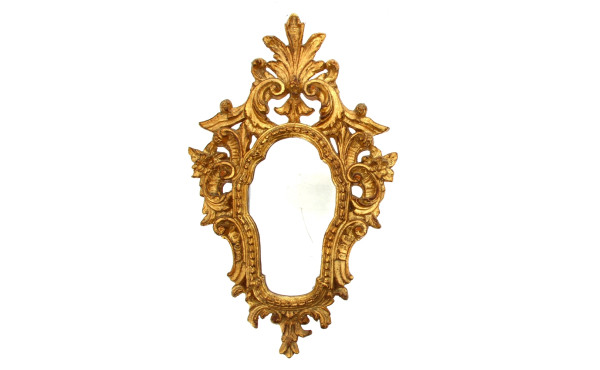 Miroir rocaille en bois doré H. 63 cm (u