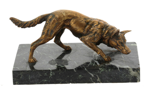 "Chien à l'affût", sujet en bronze, socl