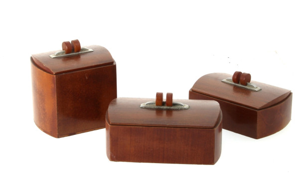 3 coffrets ART DECO en acajou et métal b