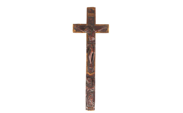 Croix reliquaire ancienne en bois sculpt
