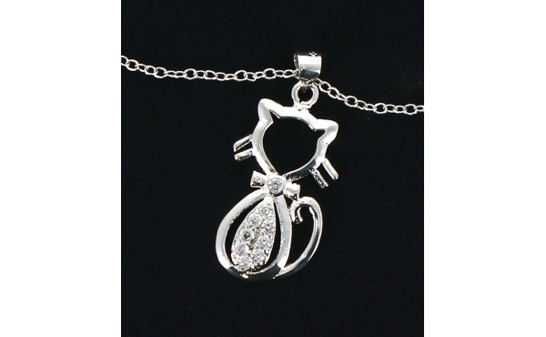 Pendentif "chat" en argent 925ème et str
