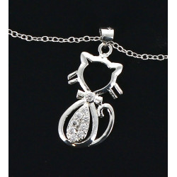 Pendentif "chat" en argent 925ème et str