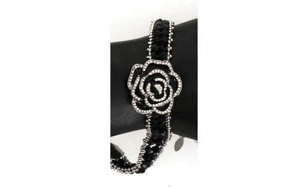Bracelet en métal et perles noires à mot