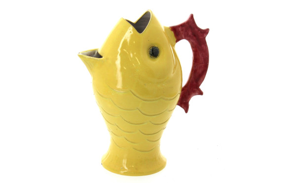 Pichet poisson en céramique jaune et rou