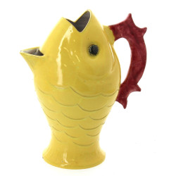 Pichet poisson en céramique jaune et rou