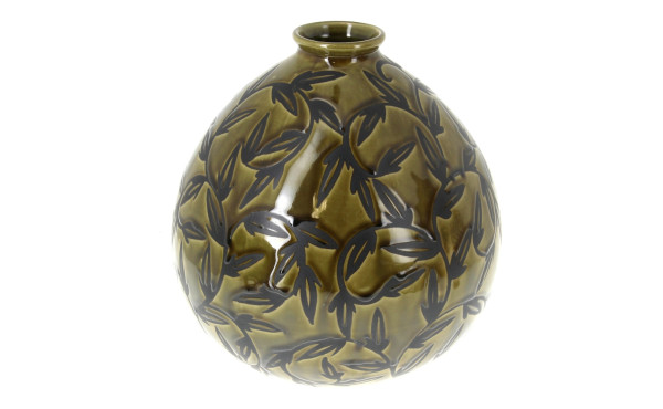 Vase boule en céramique décor de feuilla