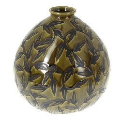 Vase boule en céramique décor de feuilla
