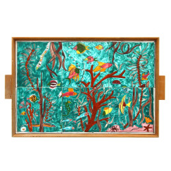 Plateau en carreaux de céramique et bois