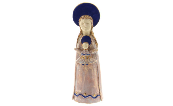 Vierge en céramique à émail rose, bleu e