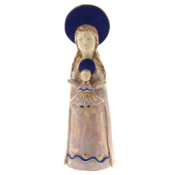 Vierge en céramique à émail rose, bleu e