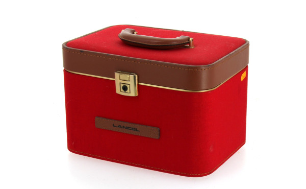 LANCEL - Vanity en toile rouge et cuir b