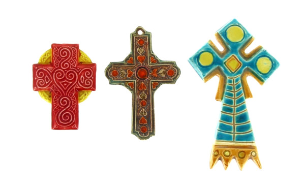 CROIX - Lot de 3 croix d'applique en faï
