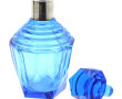 Carafe ART DECO en verre bleu, col cercl