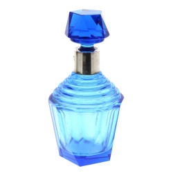 Carafe ART DECO en verre bleu, col cercl