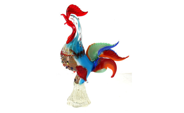 MURANO - Coq en verre multicolore, H 37 