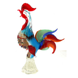 MURANO - Coq en verre multicolore, H 37 