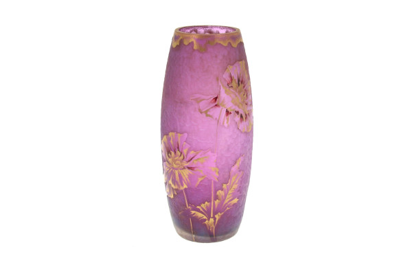 Vase circa 1900 en verre granité mauve à