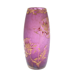 Vase circa 1900 en verre granité mauve à