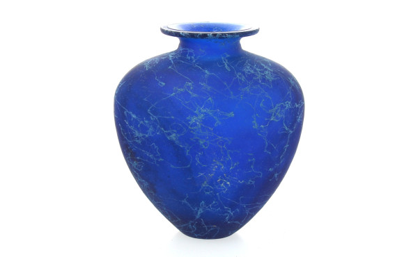 Vase en verre bleu années 90, H 36 cm