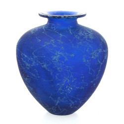 Vase en verre bleu années 90, H 36 cm