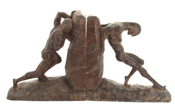 Paire de serre-livres en bois sculpté en