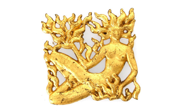 Plaque en métal doré des années 50 repré