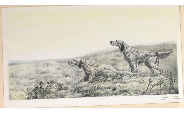 Léon DANCHIN (1887-1938) "Deux setters à