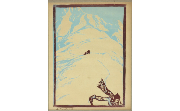 A.TUSET "Paysage enneigé avec skieurs", 