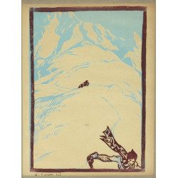 A.TUSET "Paysage enneigé avec skieurs", 