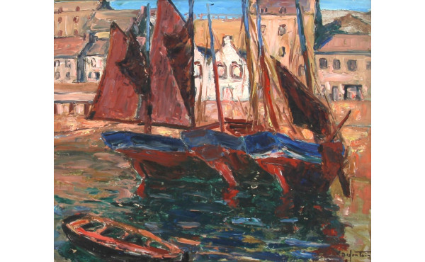 R. DESFONTAINE (Xxème) "Barques au port,