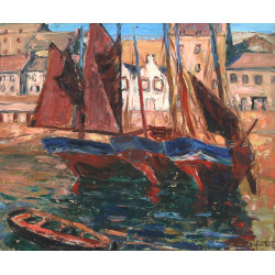 R. DESFONTAINE (Xxème) "Barques au port,