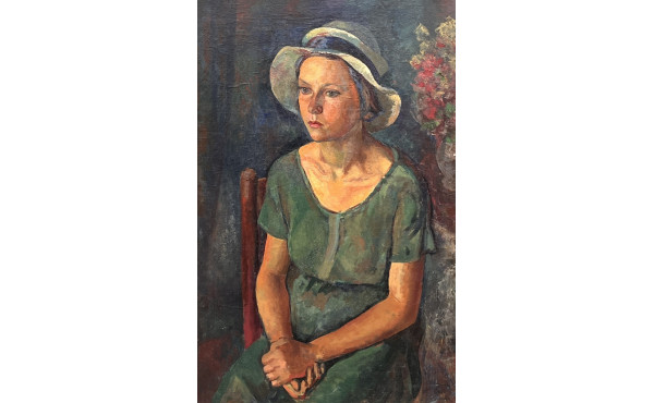 Ecole Xxème "Jeune fille assise en robe 