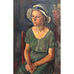 Ecole Xxème "Jeune fille assise en robe 