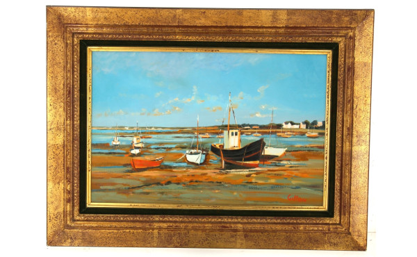 GILLON (Xxème) "Marine à Piriac", huile 