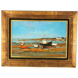 GILLON (Xxème) "Marine à Piriac", huile 