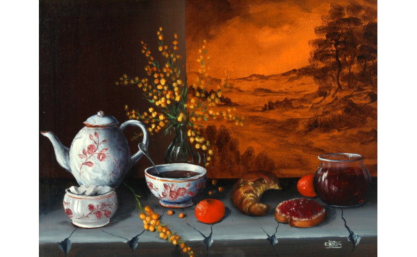 CHRIS (Xxème) "Nature morte au mimosa", 