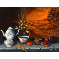 CHRIS (Xxème) "Nature morte au mimosa", 